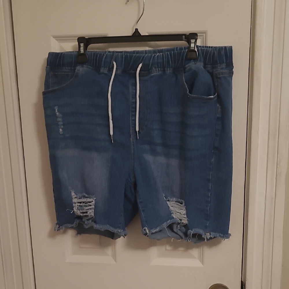 Women's Distressed Blue Denim Shorts